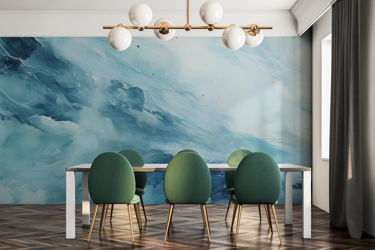 Wzór fototapety artystycznej o nazwie Terran Rise pokazanej w aranżacji wnętrza.