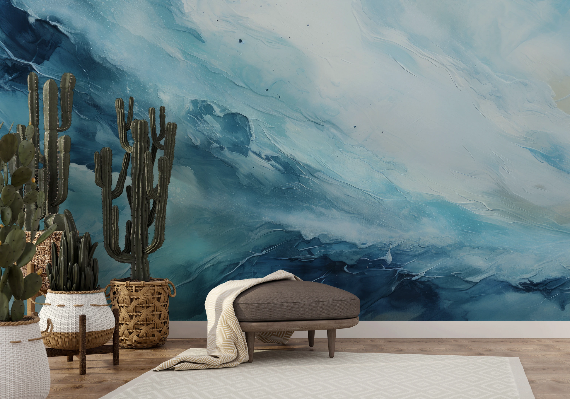 Zdjęcie prezentuje aranżację wnętrza z użyciem fototapety o nazwie Terran Rise pokazanej w aranżacji wnętrza.