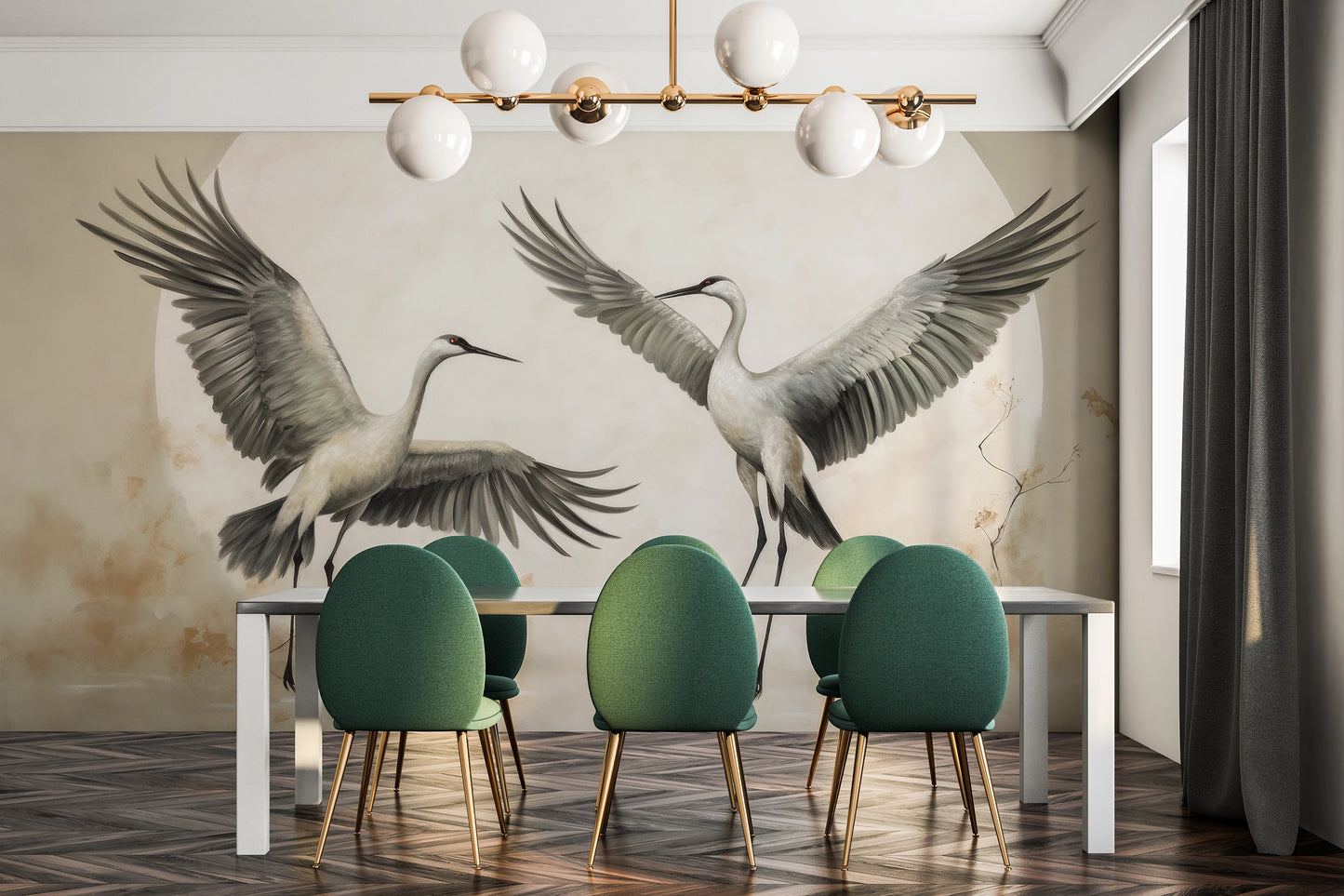 Wzór fototapety artystycznej o nazwie Symphony of Wings pokazanej w aranżacji wnętrza.