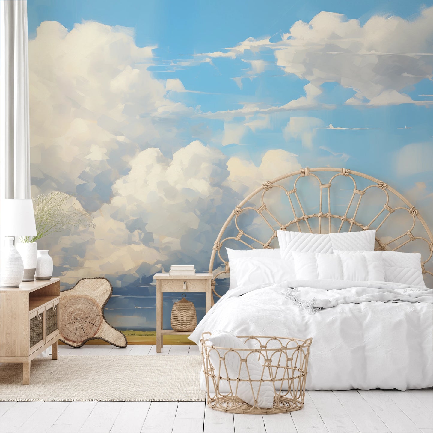 Wzór fototapety artystycznej o nazwie Ethereal Fields pokazanej w aranżacji wnętrza.