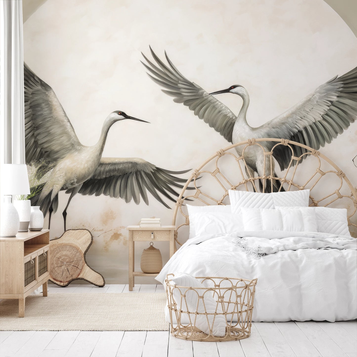 Wzór fototapety malowanej o nazwie Symphony of Wings pokazanej w aranżacji wnętrza.