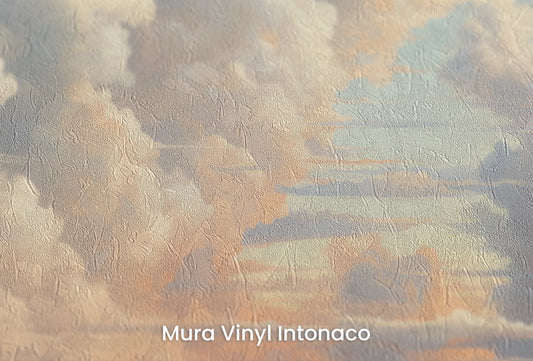 Zbliżenie na artystyczną fototapetę o nazwie Skies Ablaze na podłożu Mura Vinyl Intonaco - struktura tartego tynku.