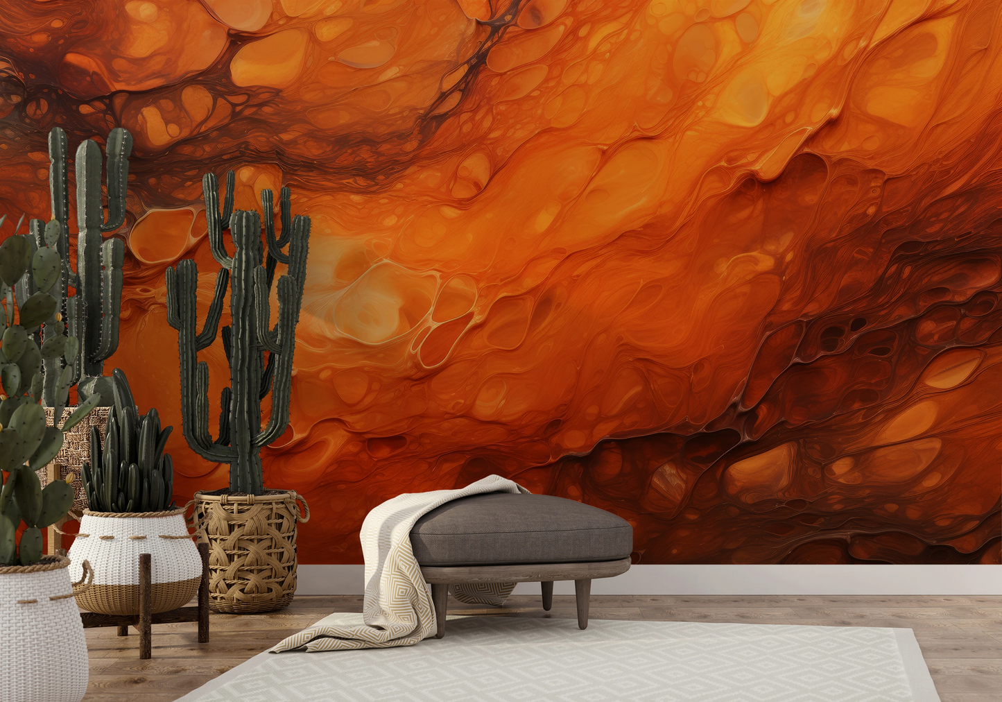 Wzór fototapety artystycznej o nazwie Mercurial Craters pokazanej w aranżacji wnętrza.