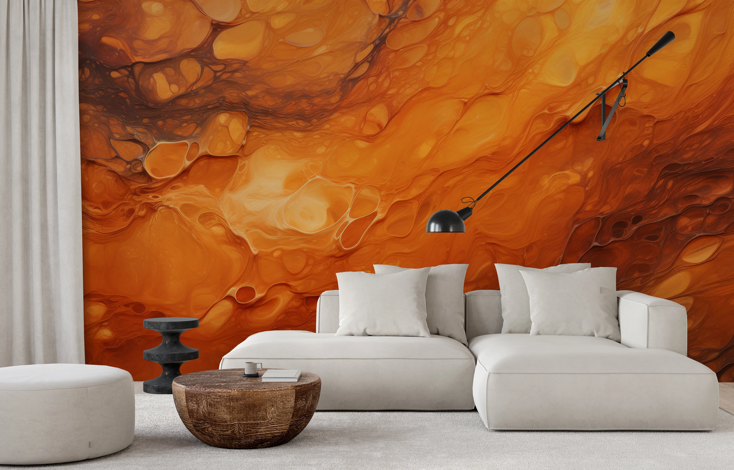 Zdjęcie prezentuje aranżację wnętrza z użyciem fototapety o nazwie Mercurial Craters pokazanej w aranżacji wnętrza.