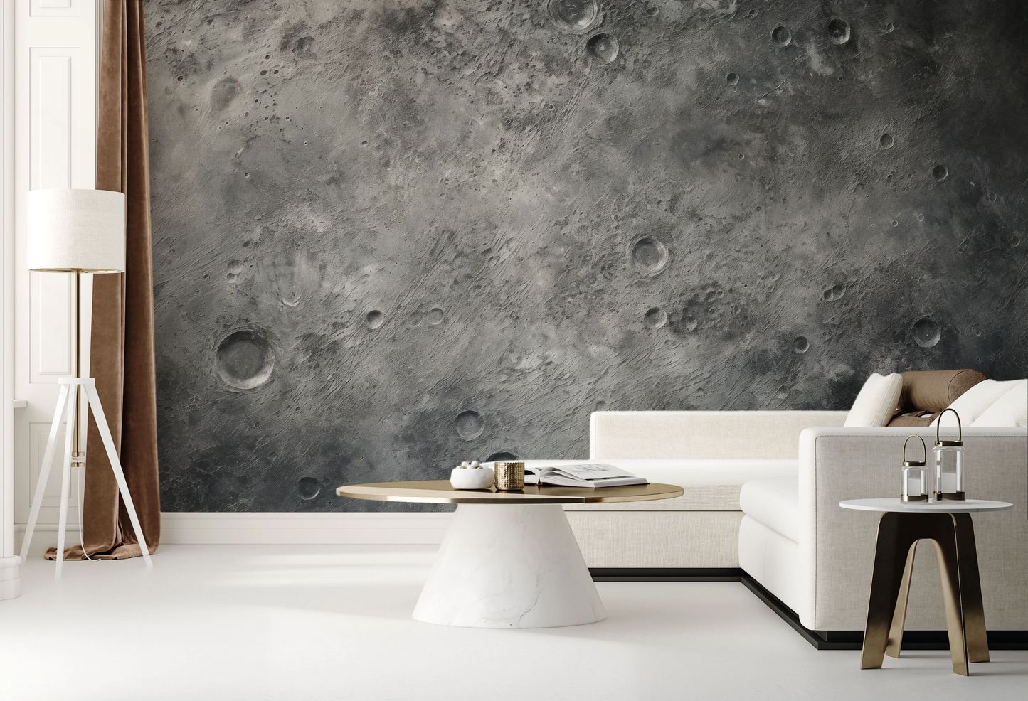 Wzór fototapety malowanej o nazwie Lunar Majesty pokazanej w aranżacji wnętrza.