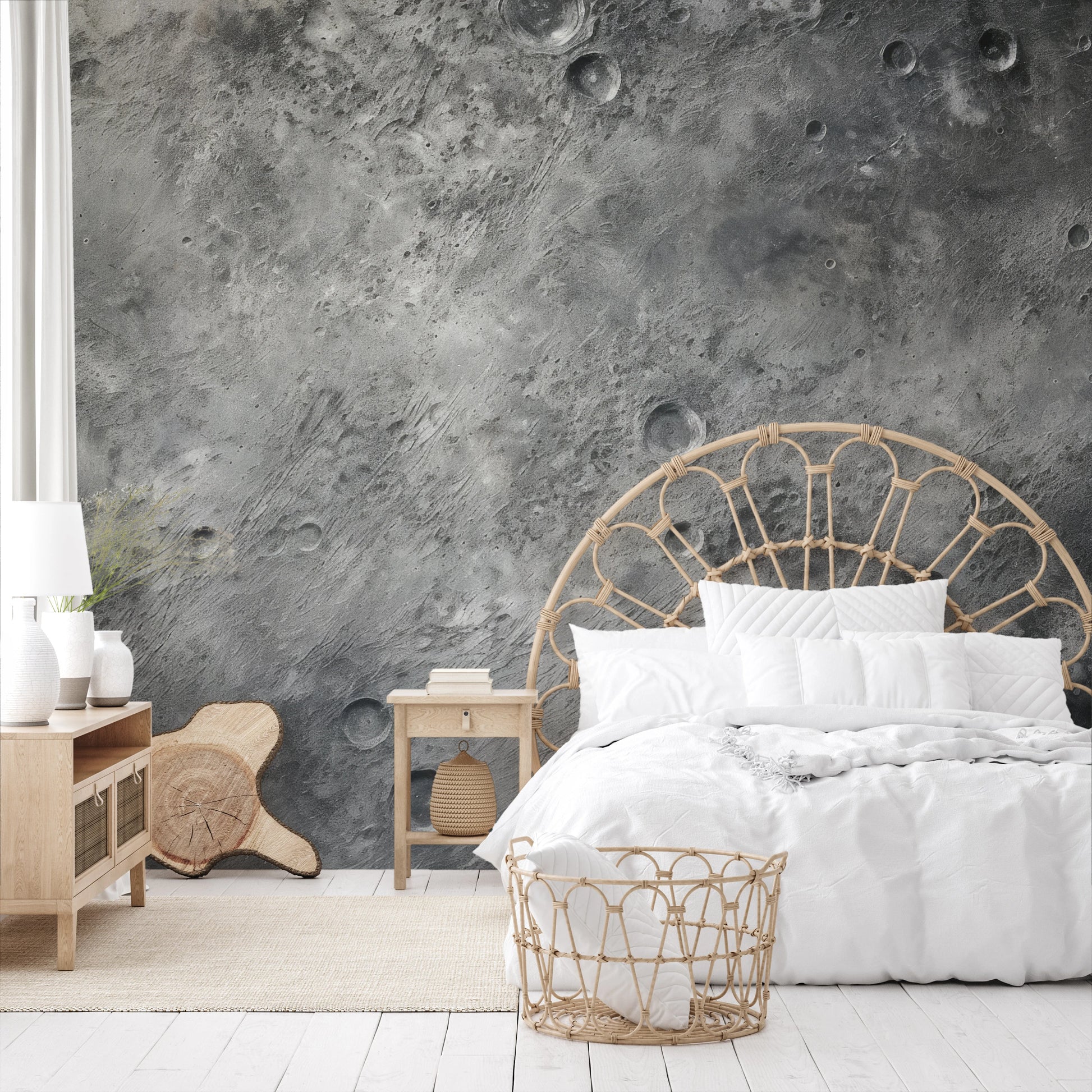 Zdjęcie prezentuje aranżację wnętrza z użyciem fototapety o nazwie Lunar Majesty pokazanej w aranżacji wnętrza.