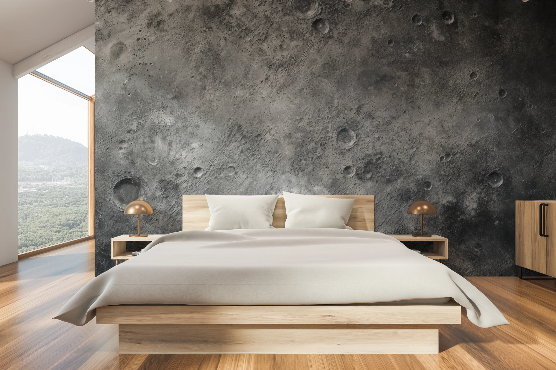 Wzór fototapety artystycznej o nazwie Lunar Majesty pokazanej w aranżacji wnętrza.