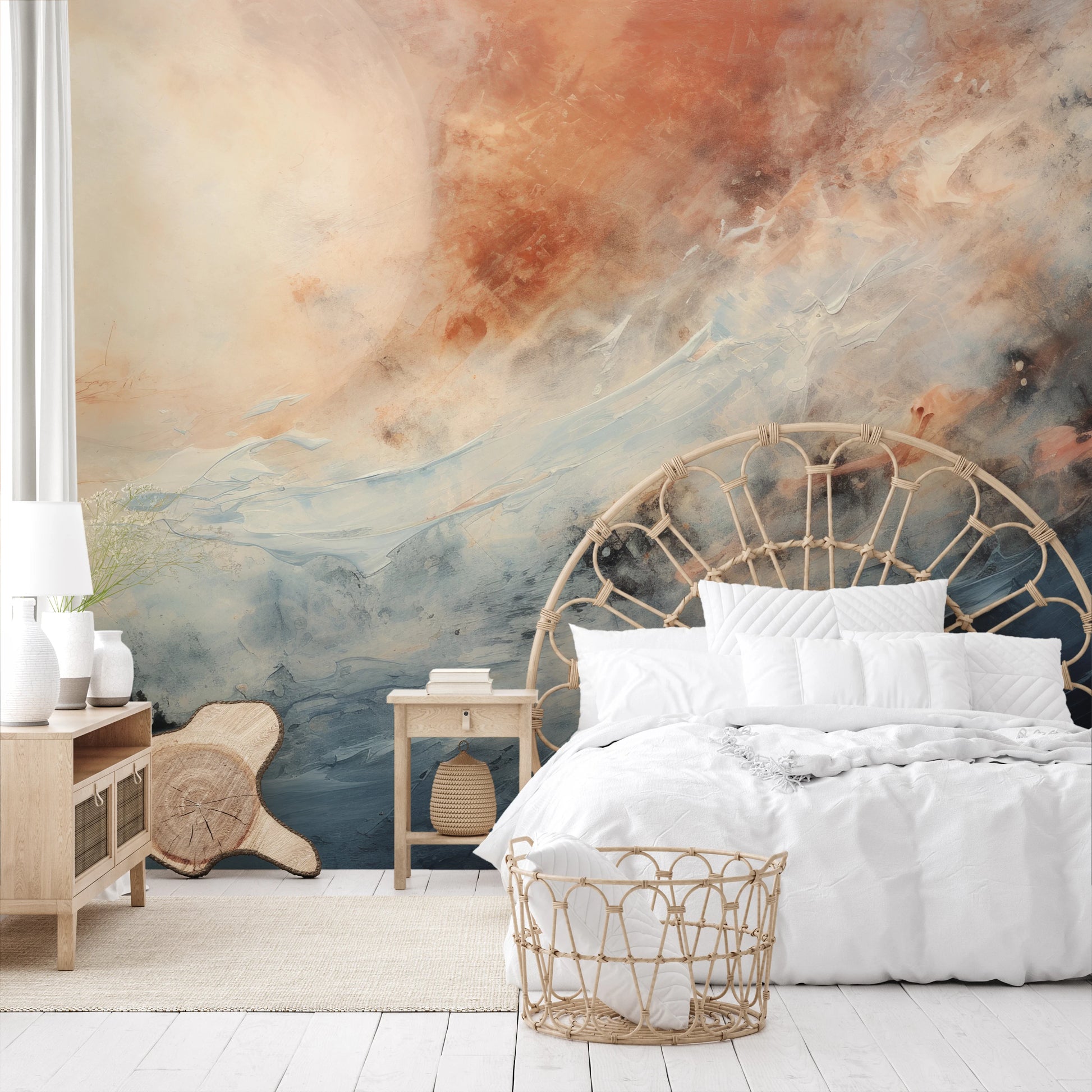 Fototapeta artystyczna o nazwie Moon's Tranquility pokazana w aranżacji wnętrza.