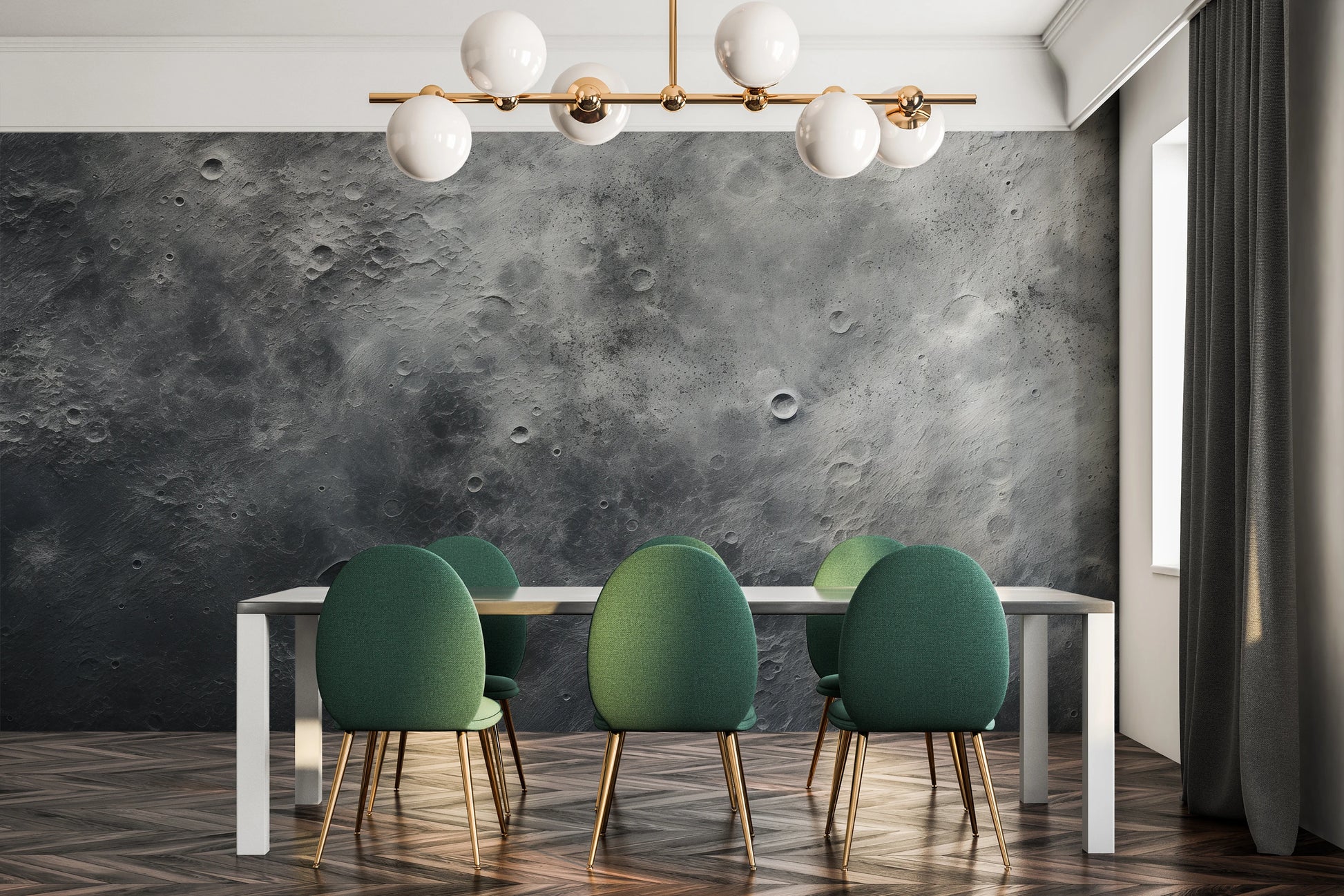 Wzór fototapety o nazwie Jovian Vortex pokazanej w kontekście pomieszczenia.