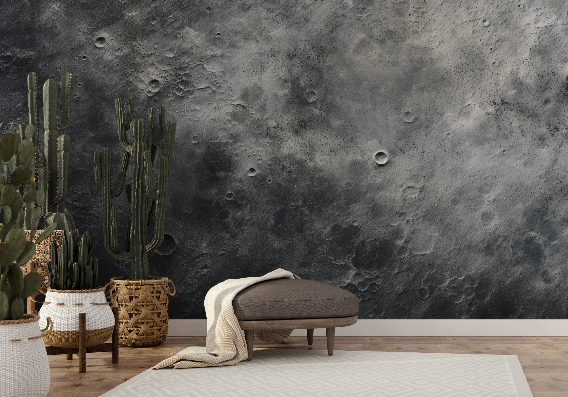 Wzór fototapety malowanej o nazwie Jovian Vortex pokazanej w aranżacji wnętrza.