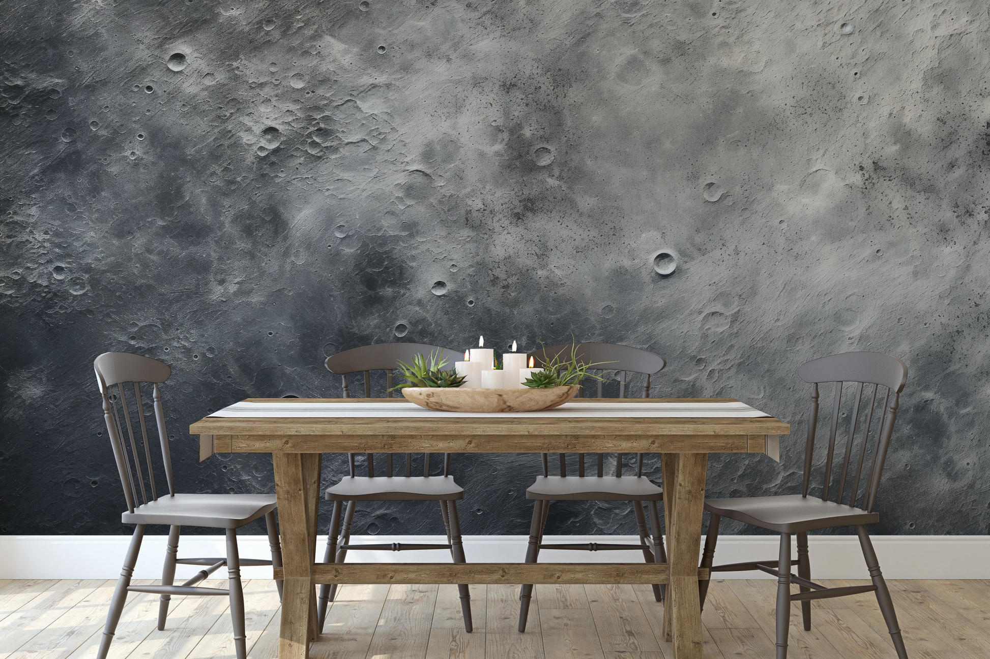 Zdjęcie prezentuje aranżację wnętrza z użyciem fototapety o nazwie Jovian Vortex pokazanej w aranżacji wnętrza.