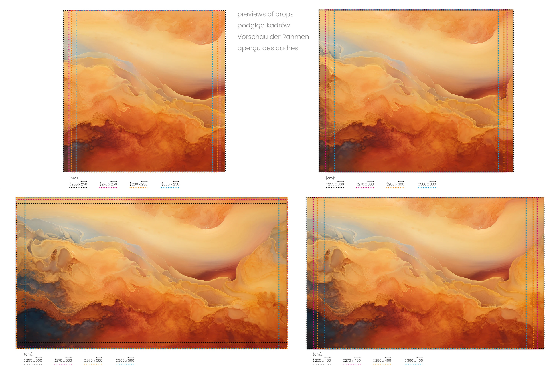 Na obrazie znajduje się prezentacja przykładowych rozmiarów fototapety o nazwie Cratered Expanse. Rozmiar fototapety jest dowolny.