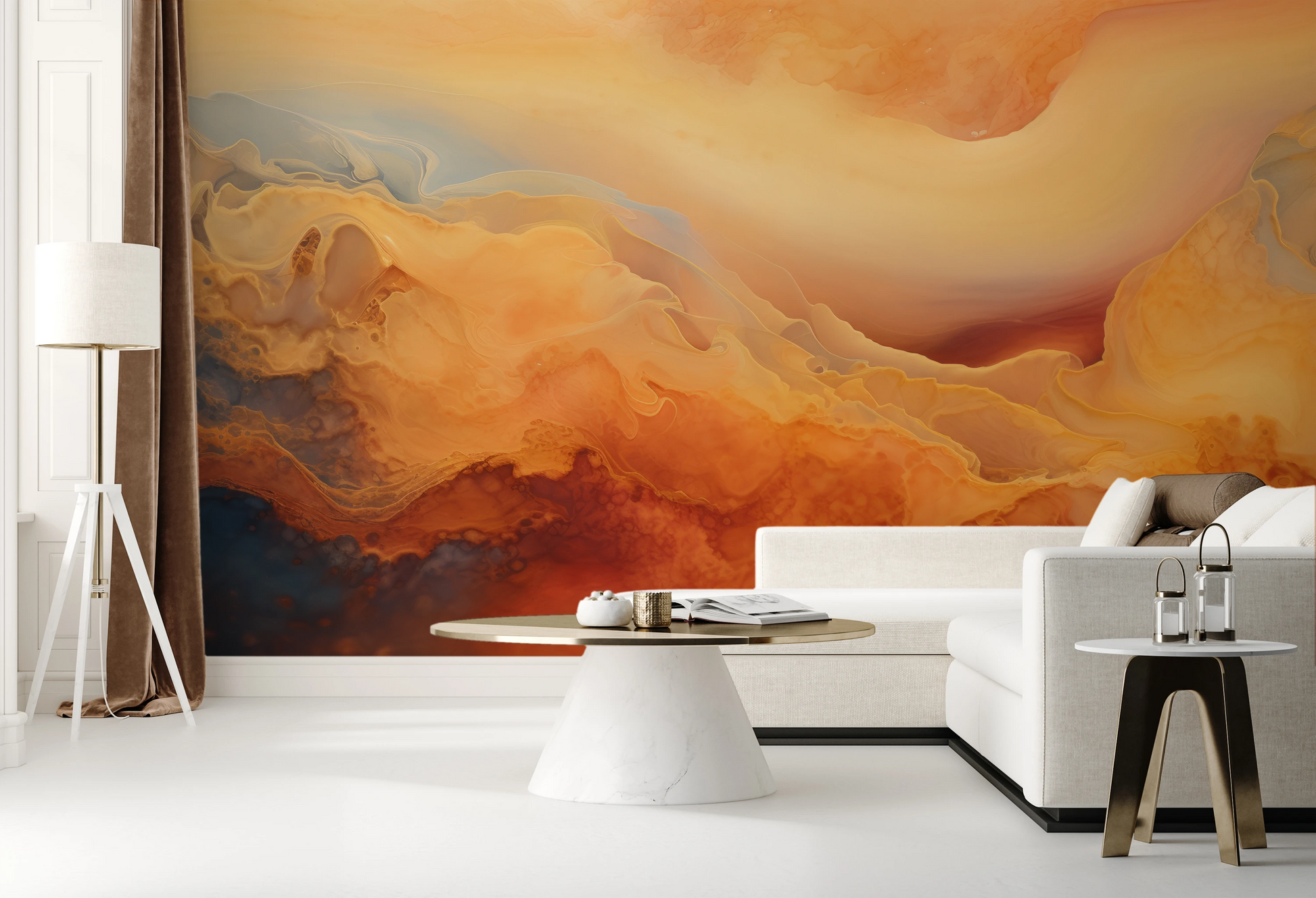 Zdjęcie prezentuje aranżację wnętrza z użyciem fototapety o nazwie Cratered Expanse pokazanej w aranżacji wnętrza.