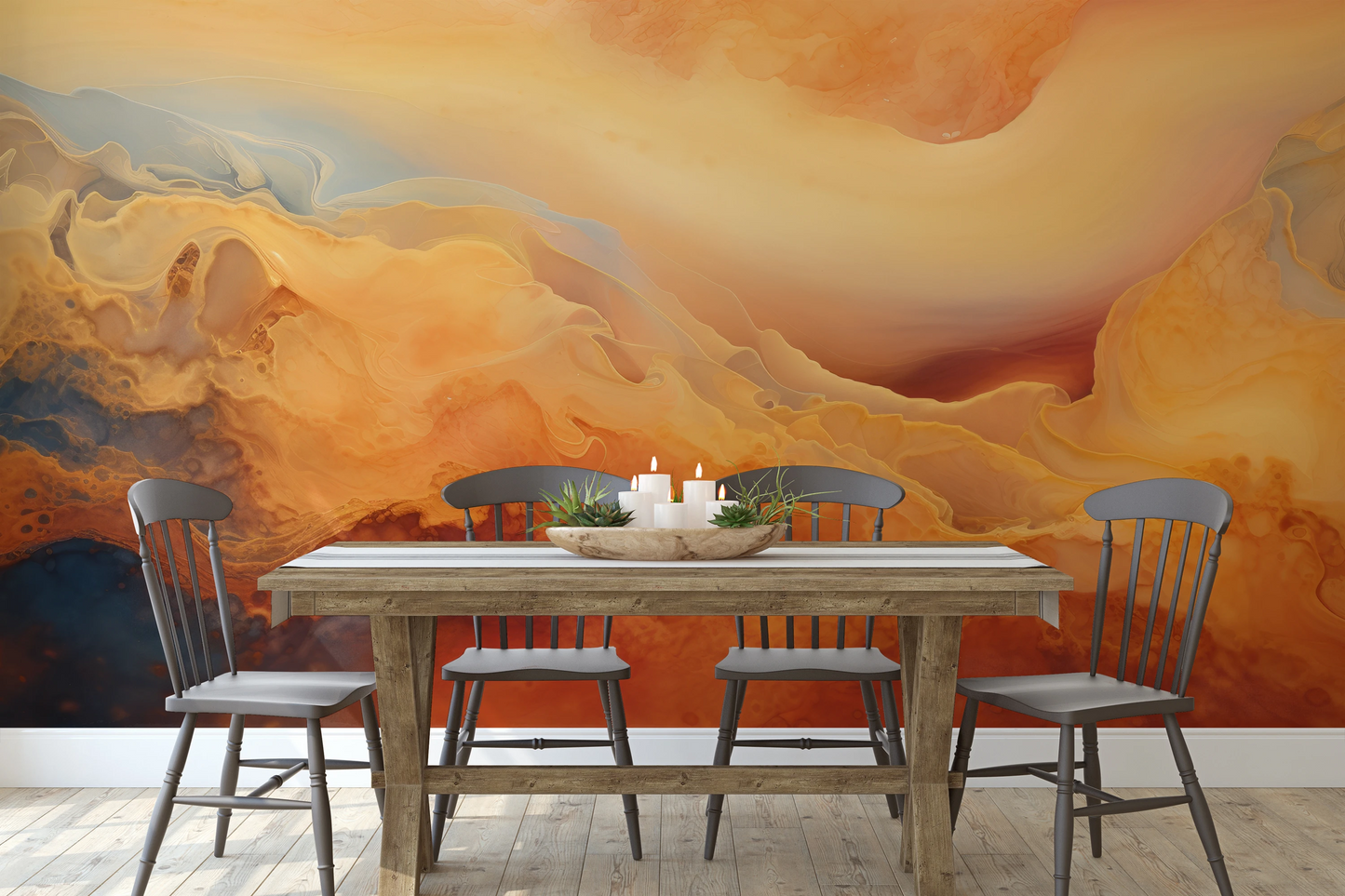 Wzór fototapety malowanej o nazwie Cratered Expanse pokazanej w aranżacji wnętrza.