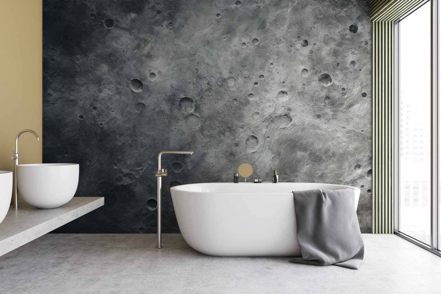 Wzór fototapety artystycznej o nazwie Lunar Desert pokazanej w aranżacji wnętrza.