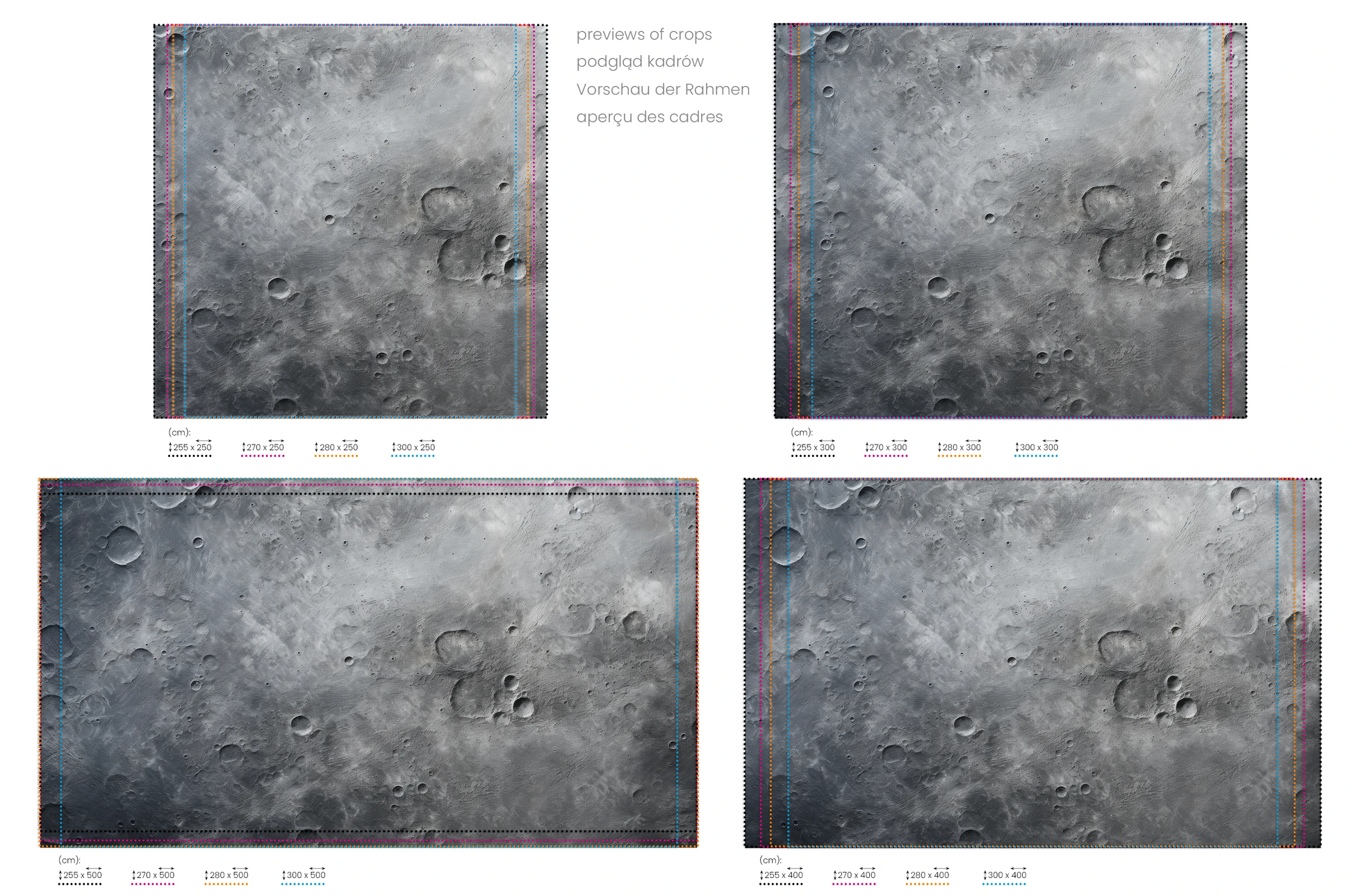 Na obrazie znajduje się prezentacja przykładowych rozmiarów fototapety o nazwie Solar Waves. Rozmiar fototapety jest dowolny.