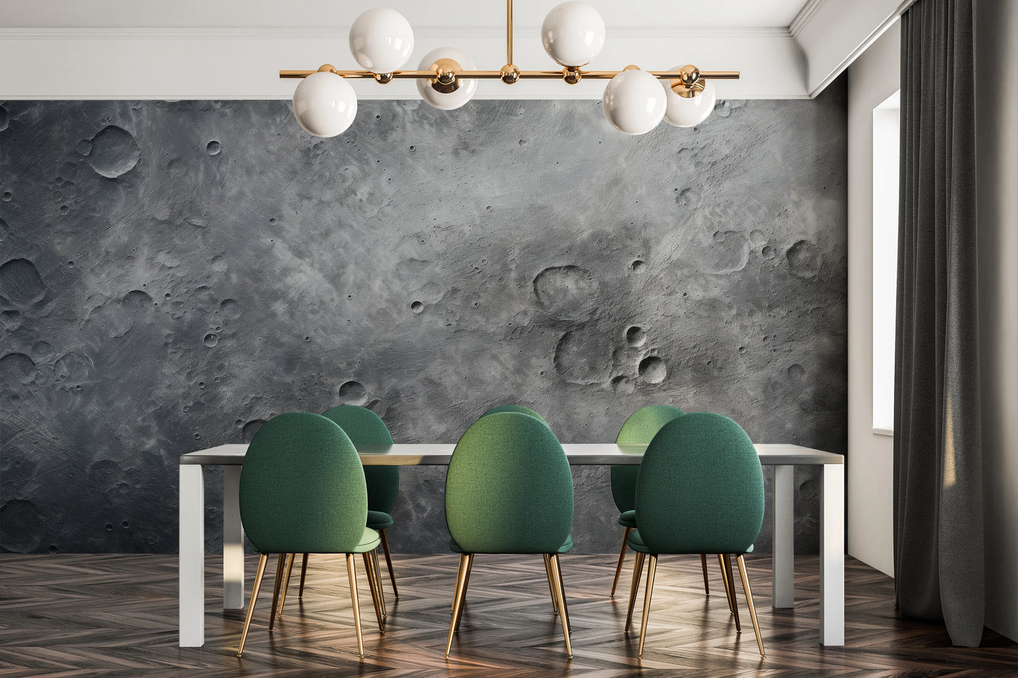 Wzór fototapety malowanej o nazwie Solar Waves pokazanej w aranżacji wnętrza.