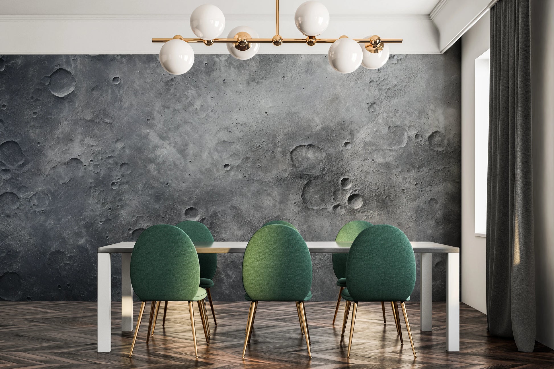 Wzór fototapety malowanej o nazwie Solar Waves pokazanej w aranżacji wnętrza.