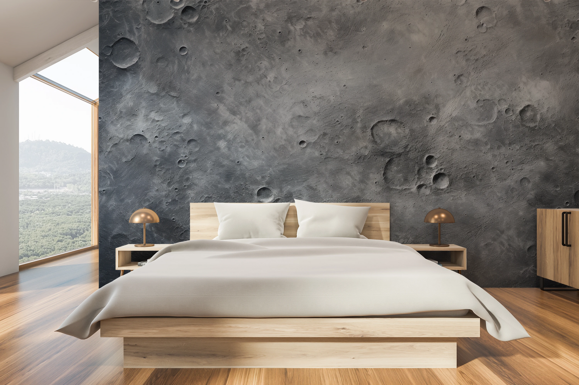 Fototapeta artystyczna o nazwie Solar Waves pokazana w aranżacji wnętrza.