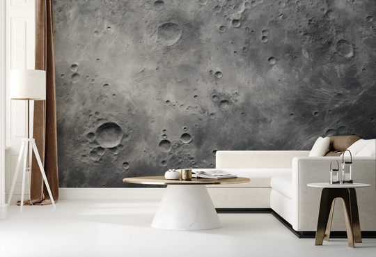 Wzór fototapety artystycznej o nazwie Lunar Surface pokazanej w aranżacji wnętrza.