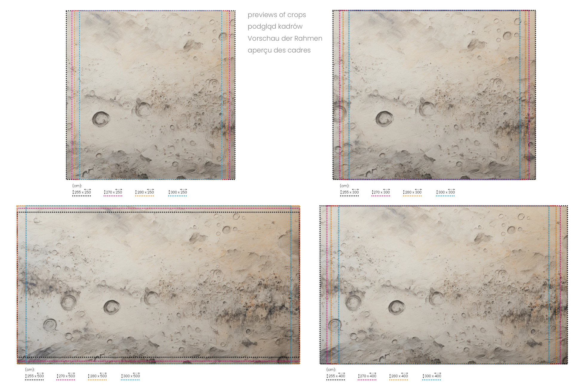 Na obrazie znajduje się prezentacja przykładowych rozmiarów fototapety o nazwie Jupiter's Swirl. Rozmiar fototapety jest dowolny.