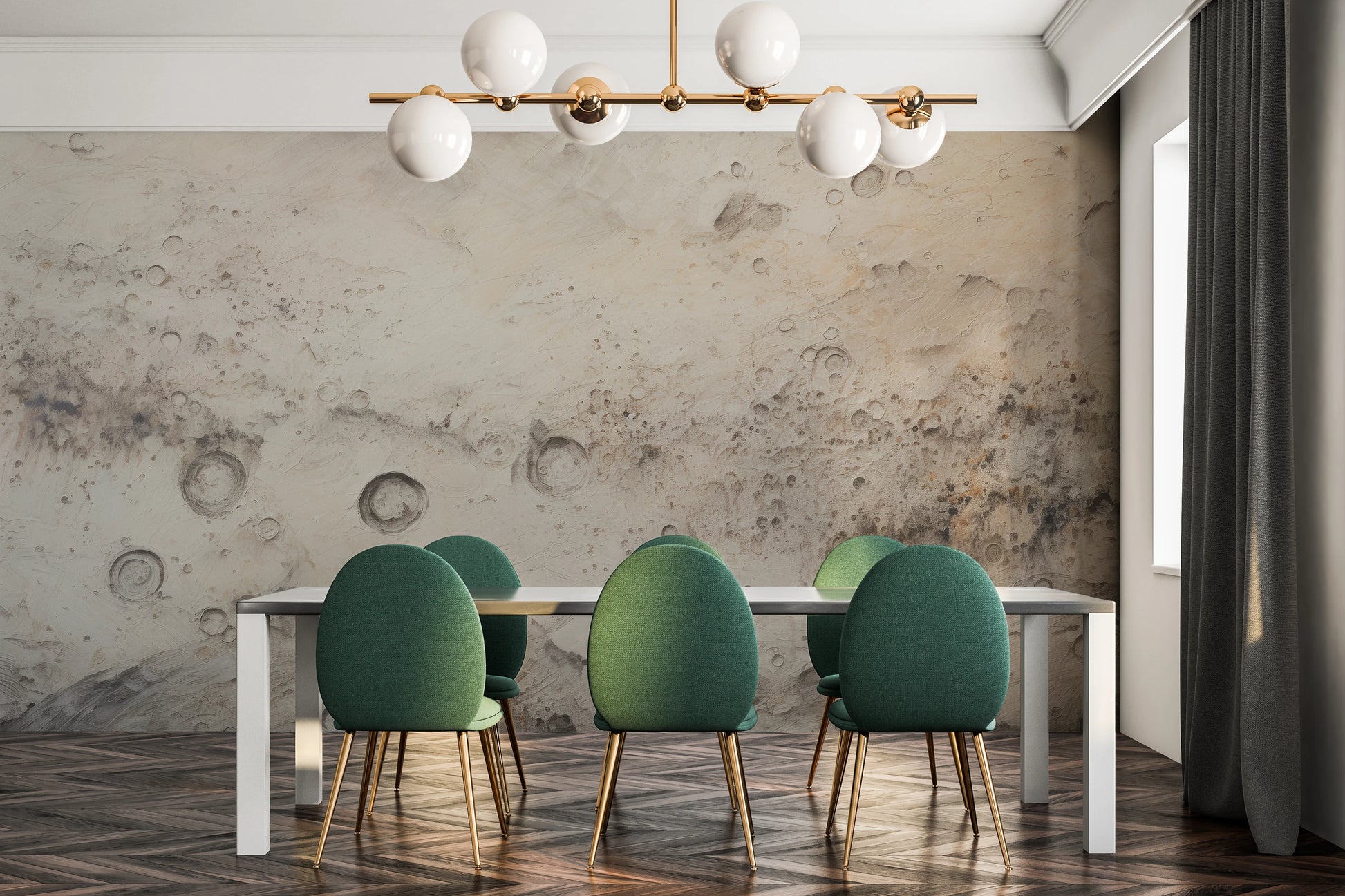 Wzór fototapety artystycznej o nazwie Jupiter's Swirl pokazanej w aranżacji wnętrza.