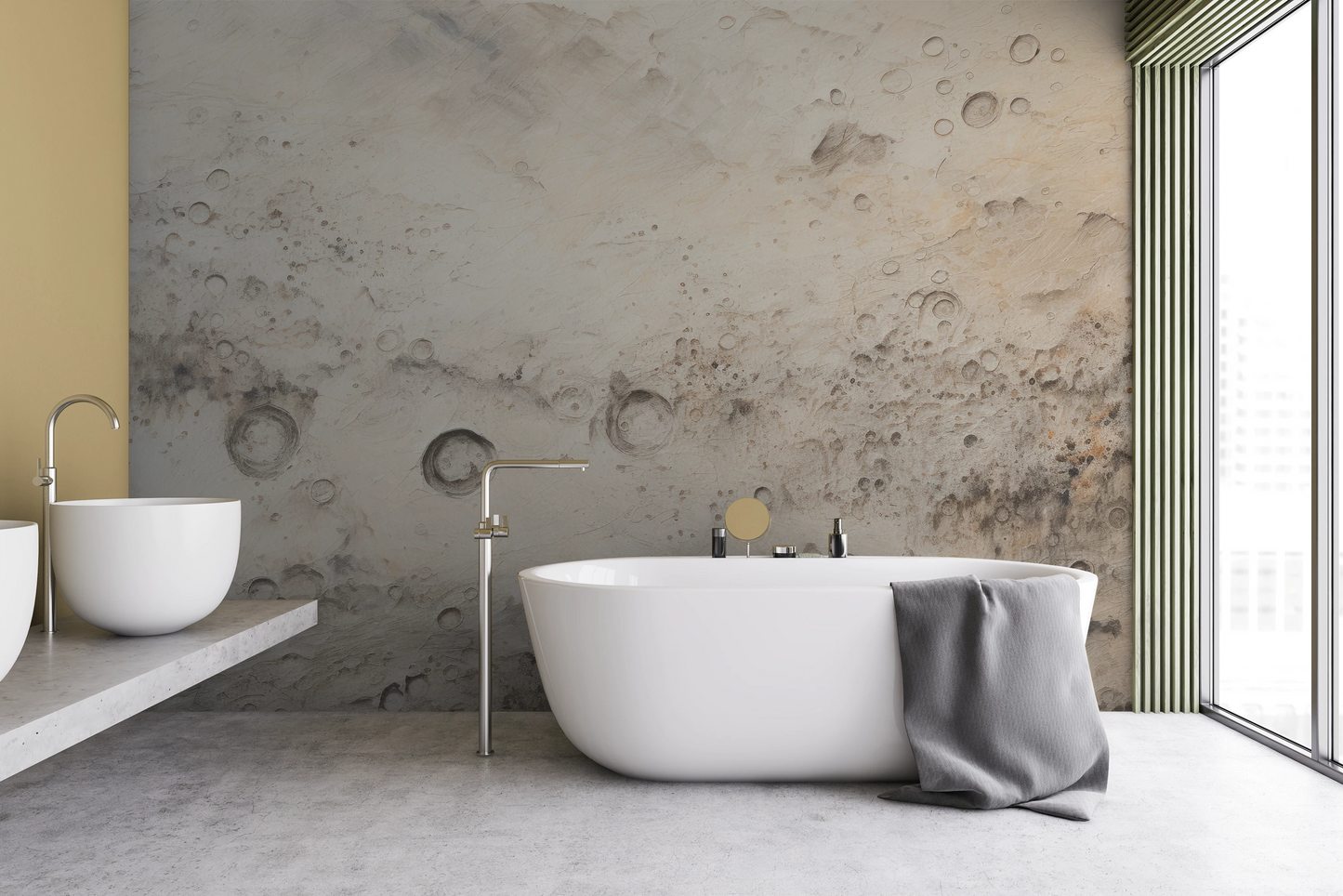 Zdjęcie prezentuje aranżację wnętrza z użyciem fototapety o nazwie Jupiter's Swirl pokazanej w aranżacji wnętrza.