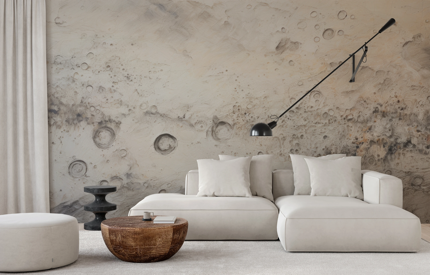 Wzór fototapety artystycznej o nazwie Jupiter's Swirl pokazanej w aranżacji wnętrza.