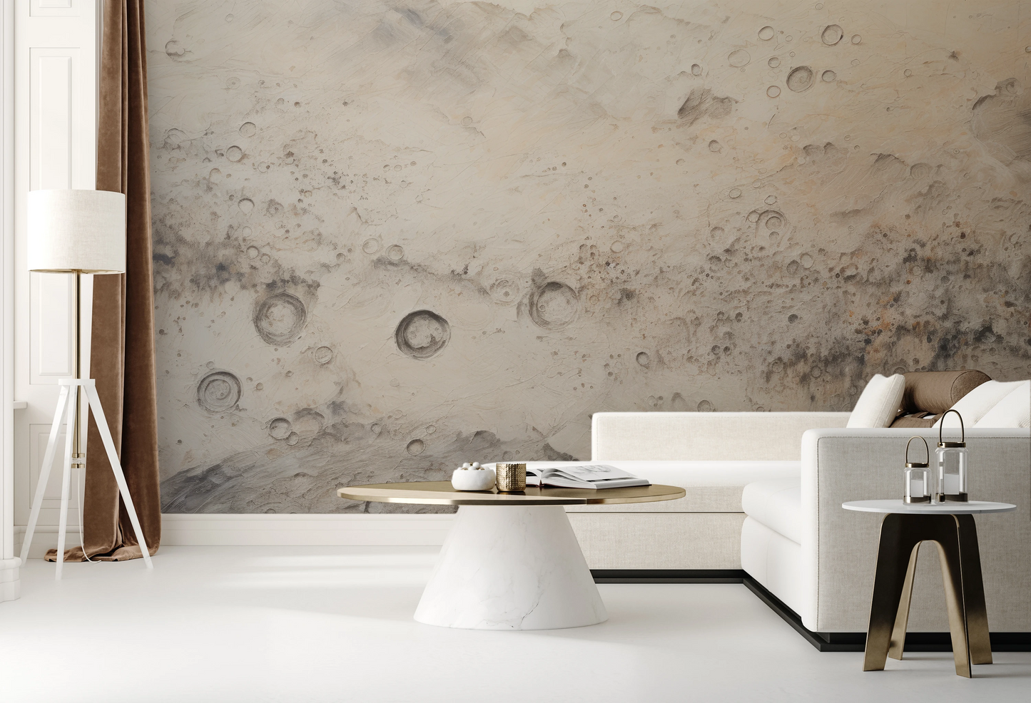 Wzór fototapety malowanej o nazwie Jupiter's Swirl pokazanej w aranżacji wnętrza.