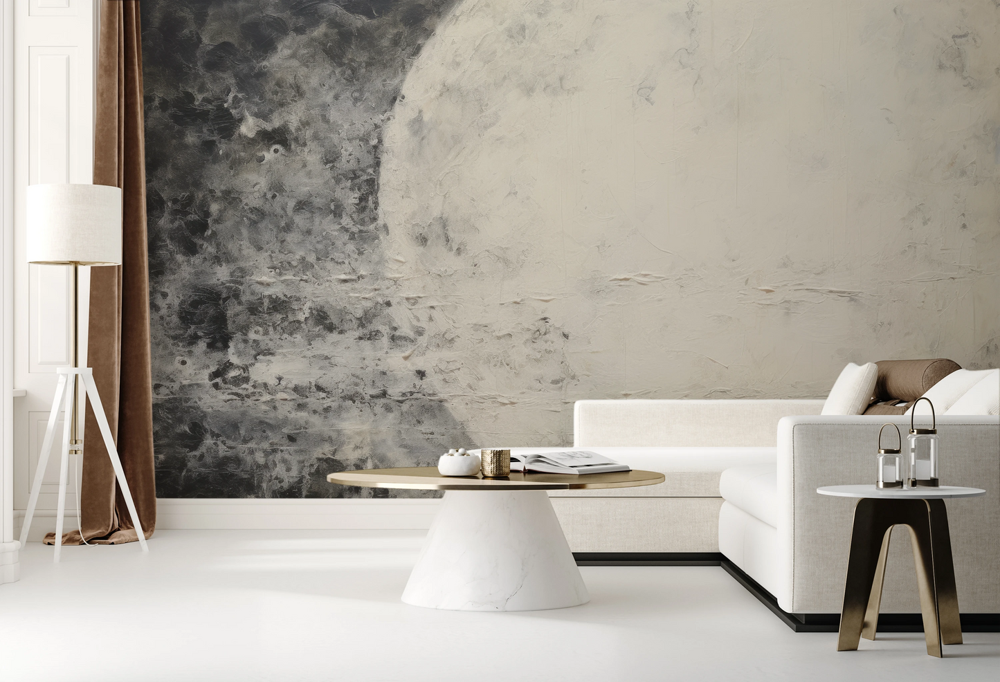 Wzór fototapety artystycznej o nazwie Jupiter's Watch pokazanej w aranżacji wnętrza.