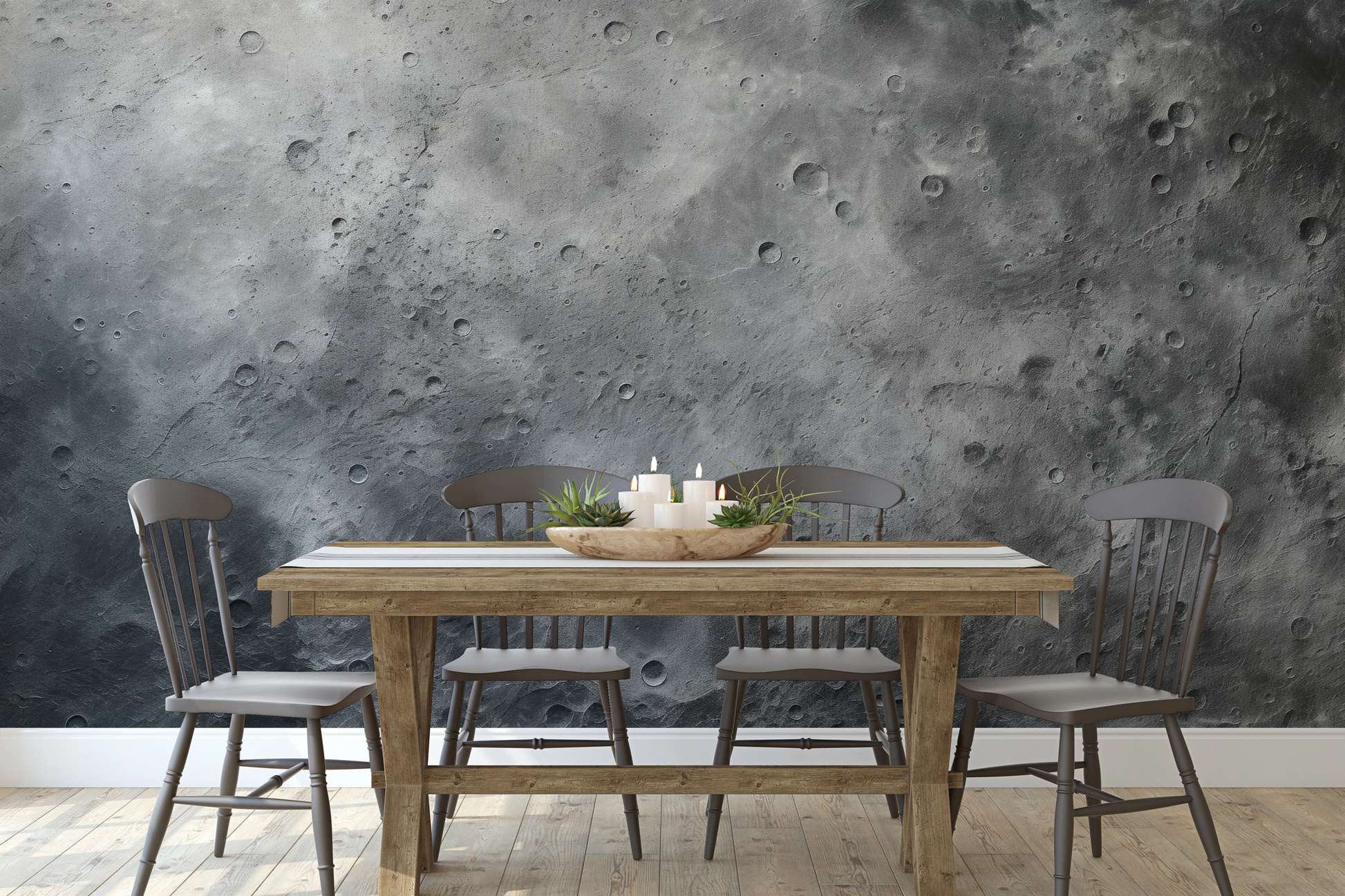 Zdjęcie prezentuje aranżację wnętrza z użyciem fototapety o nazwie Serene Nebula pokazanej w aranżacji wnętrza.