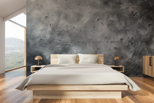 Wzór fototapety artystycznej o nazwie Serene Nebula pokazanej w aranżacji wnętrza.