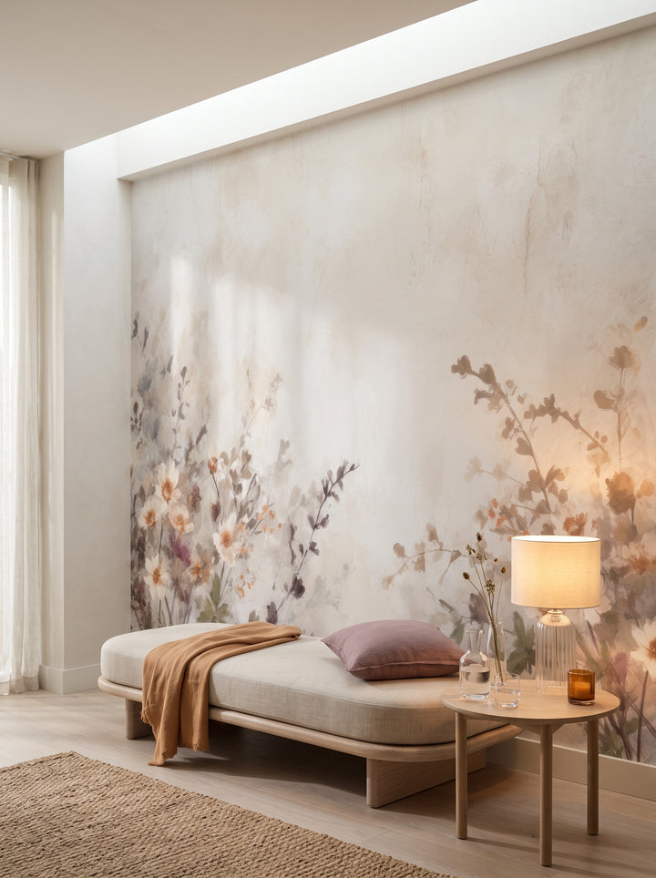 Fototapeta artystyczna o nazwie EtherealBlossoms w aranżacji wnętrza: prywatny pokój wellness w nowoczesnej rezydencji.