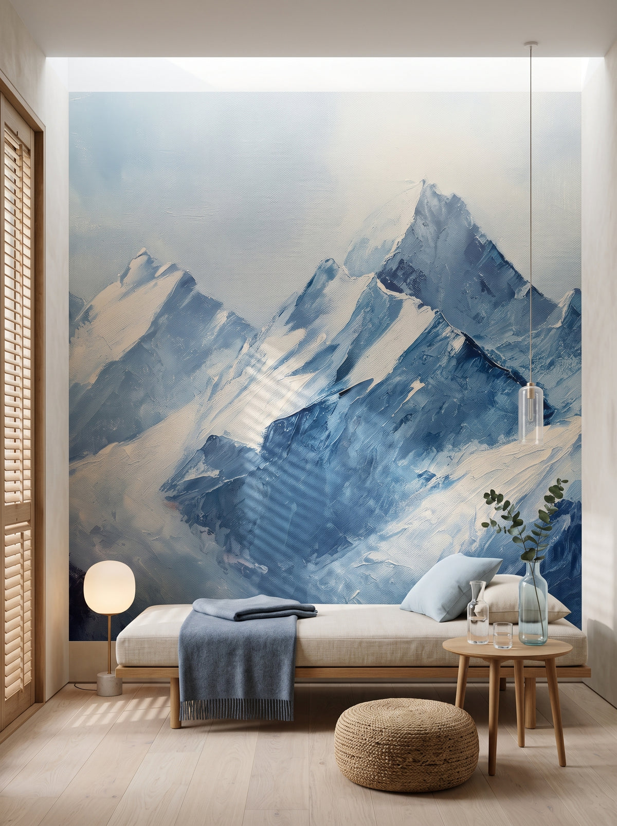 Carta da parati artistica «Alpine Serenity» in un interno: stanza wellness privata in una residenza moderna.