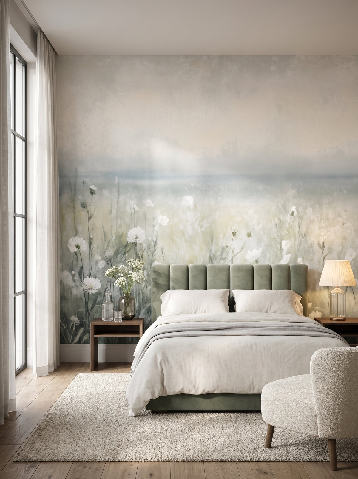 Fototapeta artystyczna o nazwie PORCELAIN WILDSCAPE w aranżacji wnętrza: apartament w pięciogwiazdkowym hotelu w stylu quiet luxury.