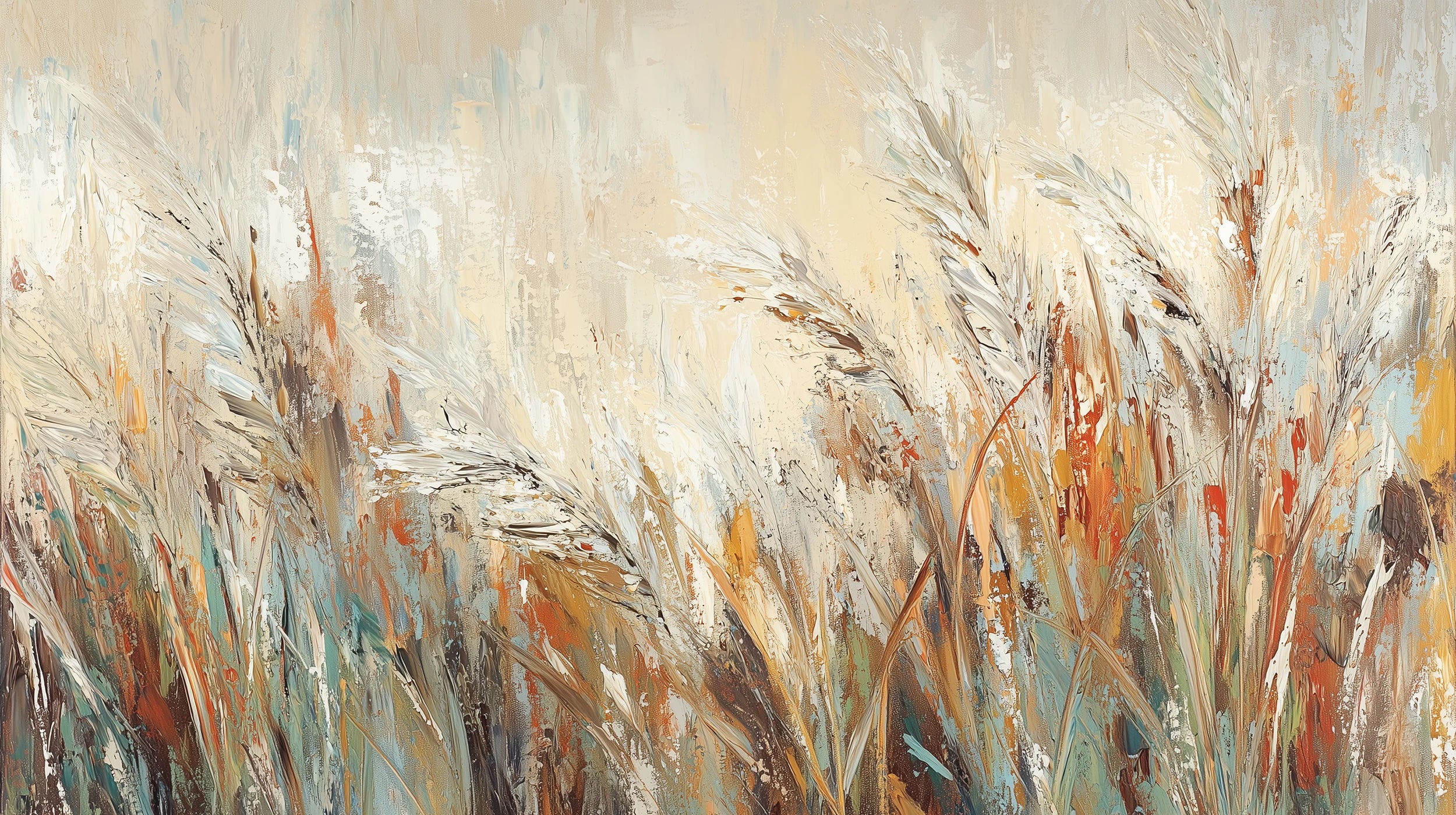 Pattern preview: Prezentacja całego wzoru fototapety o nazwie RUSTIC BALLET - tapeta z artystyczną abstrakcją traw w ciepłych odcieniach