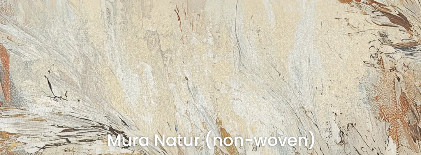 Zbliżenie na fototapetę RUSTIC BALLET - tapeta z artystyczną abstrakcją traw w ciepłych odcieniach na naturalnym podłożu ekologicznym.