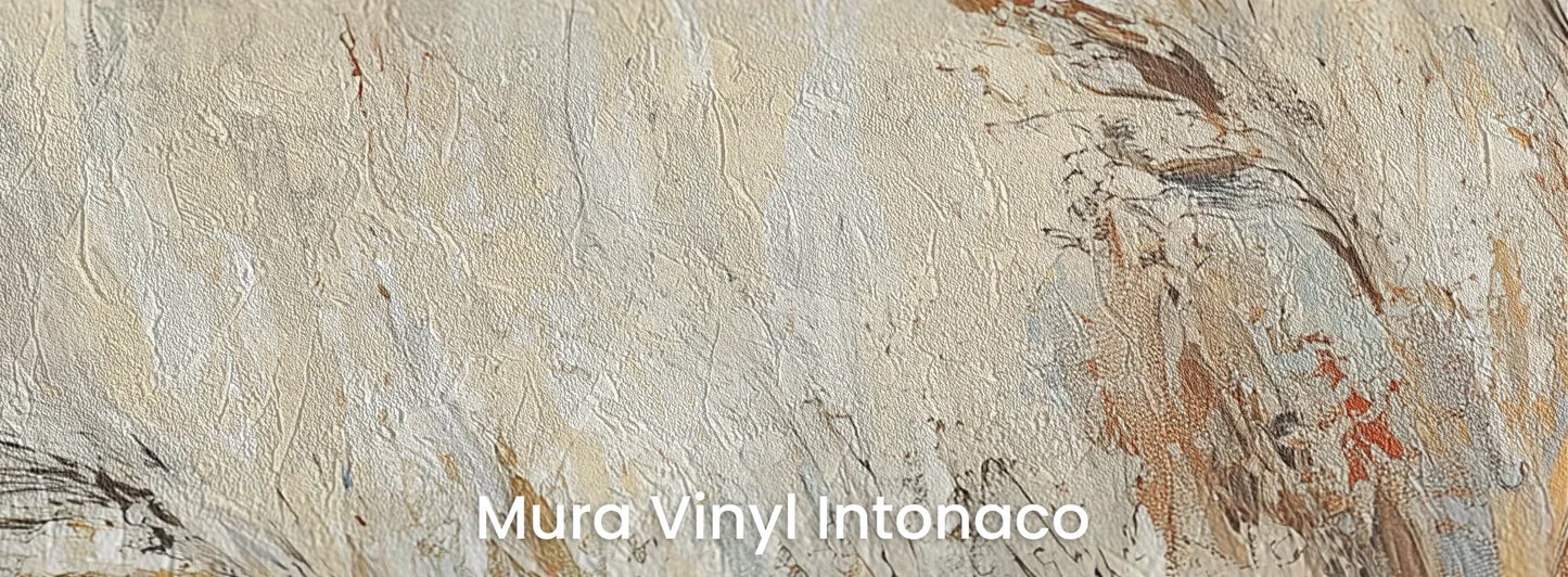 Zbliżenie na fototapetę RUSTIC BALLET - tapeta z artystyczną abstrakcją traw w ciepłych odcieniach na podłożu o strukturze tartego tynku.