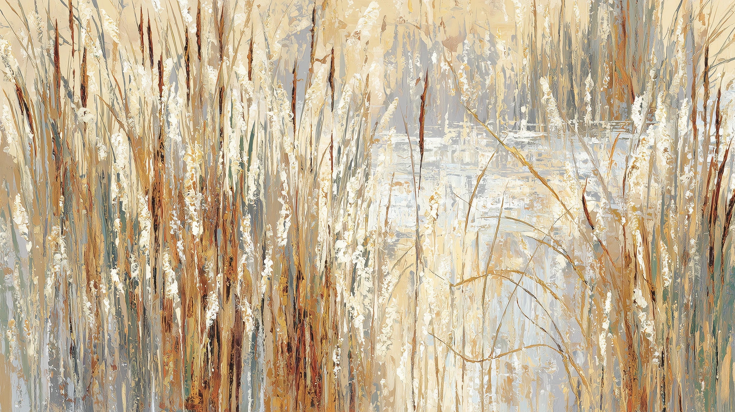 Pattern preview: Prezentacja całego wzoru fototapety o nazwie RUSTIC CANVAS - tapeta z beżowymi źdźbłami traw na jasnym tle