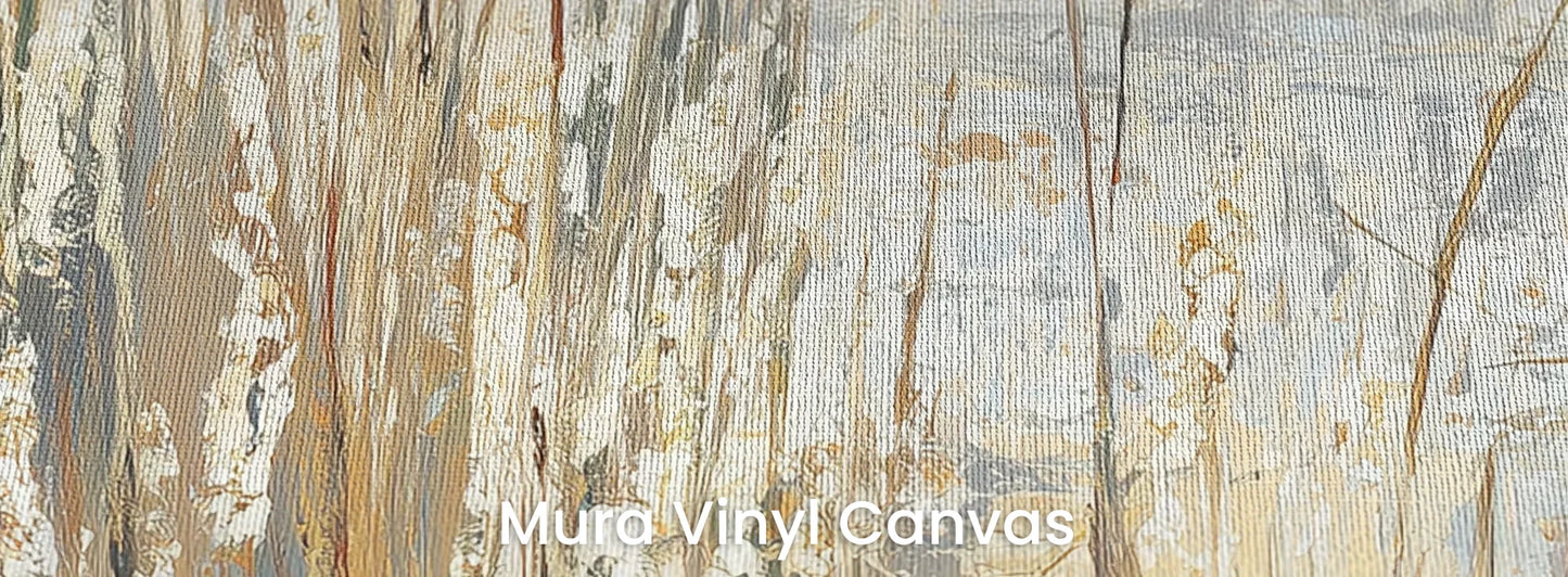 Zbliżenie na fototapetę RUSTIC CANVAS - tapeta z beżowymi źdźbłami traw na jasnym tle na podłożu o fakturze płótna.