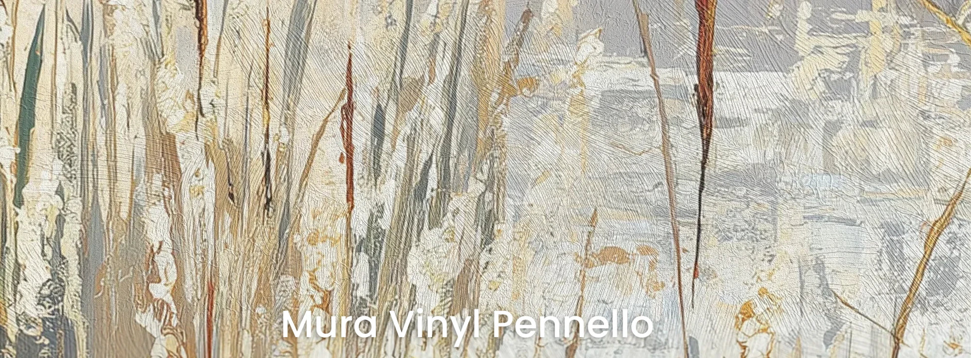 Zbliżenie na fototapetę RUSTIC CANVAS - tapeta z beżowymi źdźbłami traw na jasnym tle na podłożu o fakturze pociągnięć pędzla.