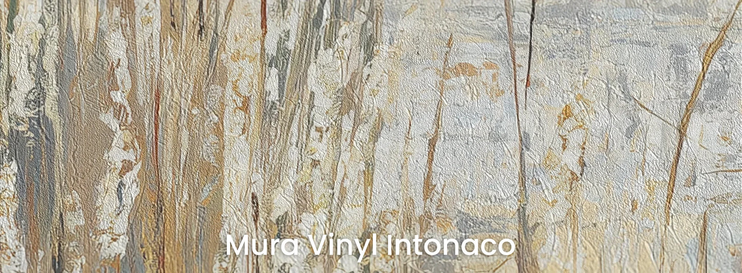 Zbliżenie na fototapetę RUSTIC CANVAS - tapeta z beżowymi źdźbłami traw na jasnym tle na podłożu o strukturze tartego tynku.