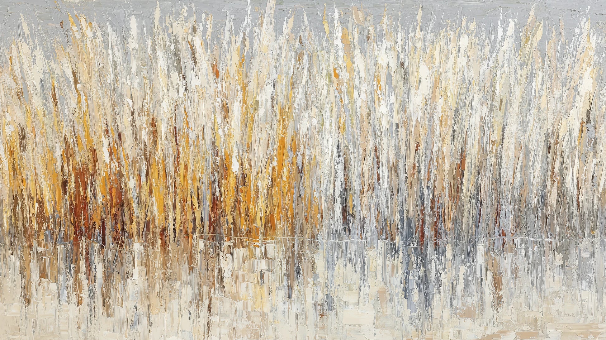 Prezentacja całego wzoru fototapety o nazwie WINTER CATTAILS - tapeta z abstrakcyjną trawą w zimowej palecie