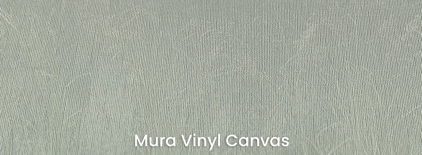 Zbliżenie na fototapetę SILENT SHORE - tapeta z mglistą trawą w szarej tonacji na podłożu o fakturze płótna.