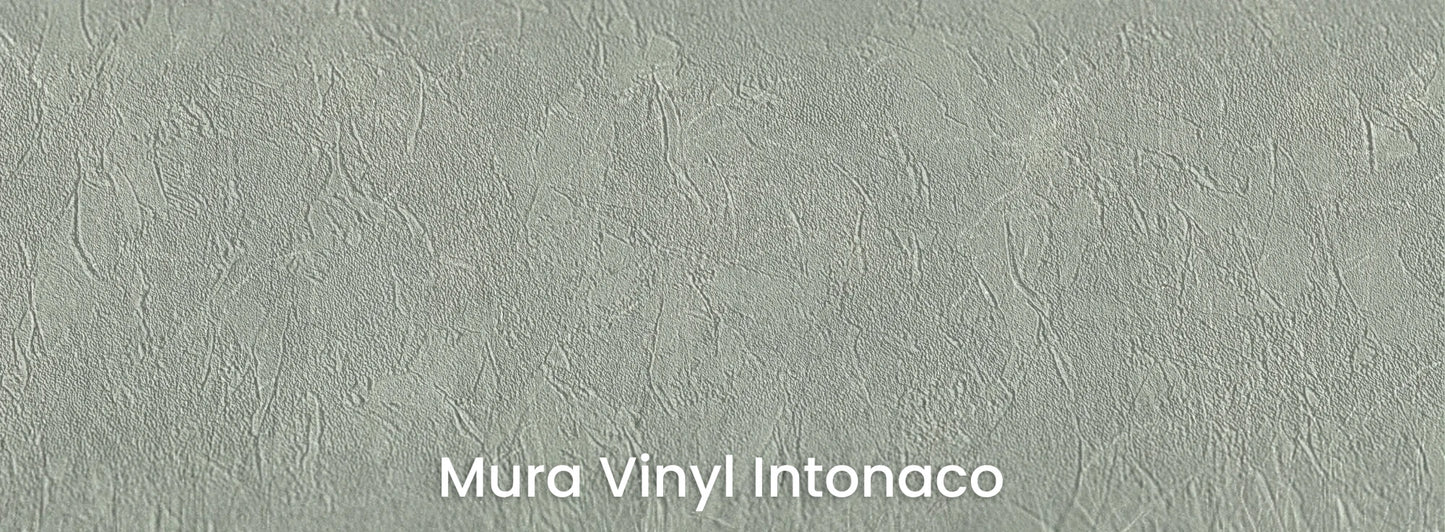 Zbliżenie na fototapetę SILENT SHORE - tapeta z mglistą trawą w szarej tonacji na podłożu o strukturze tartego tynku.