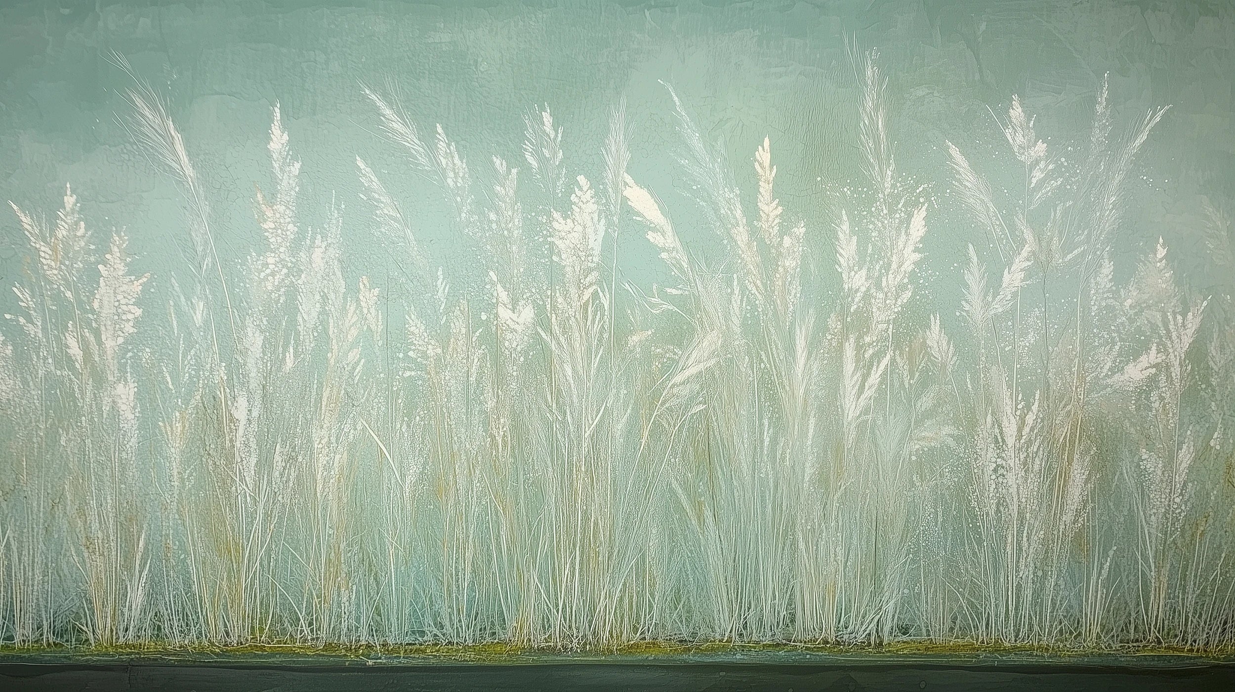 Pattern preview: Prezentacja całego wzoru fototapety o nazwie REED VERSES - tapeta z delikatnymi trawami na miętowym tle