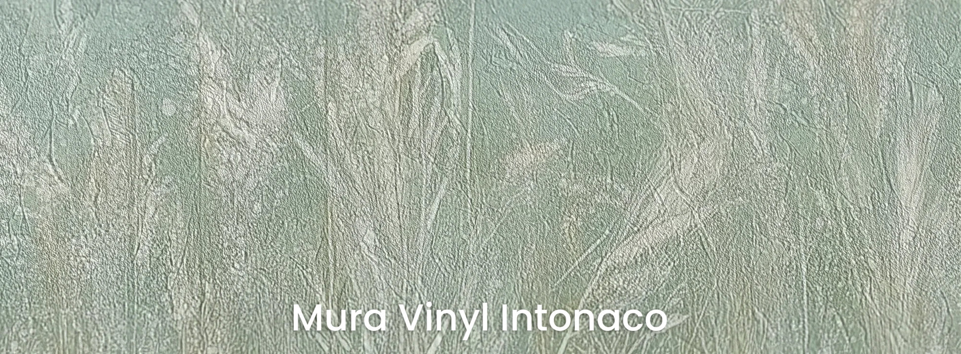 Zbliżenie na fototapetę REED VERSES - tapeta z delikatnymi trawami na miętowym tle na podłożu o strukturze tartego tynku.