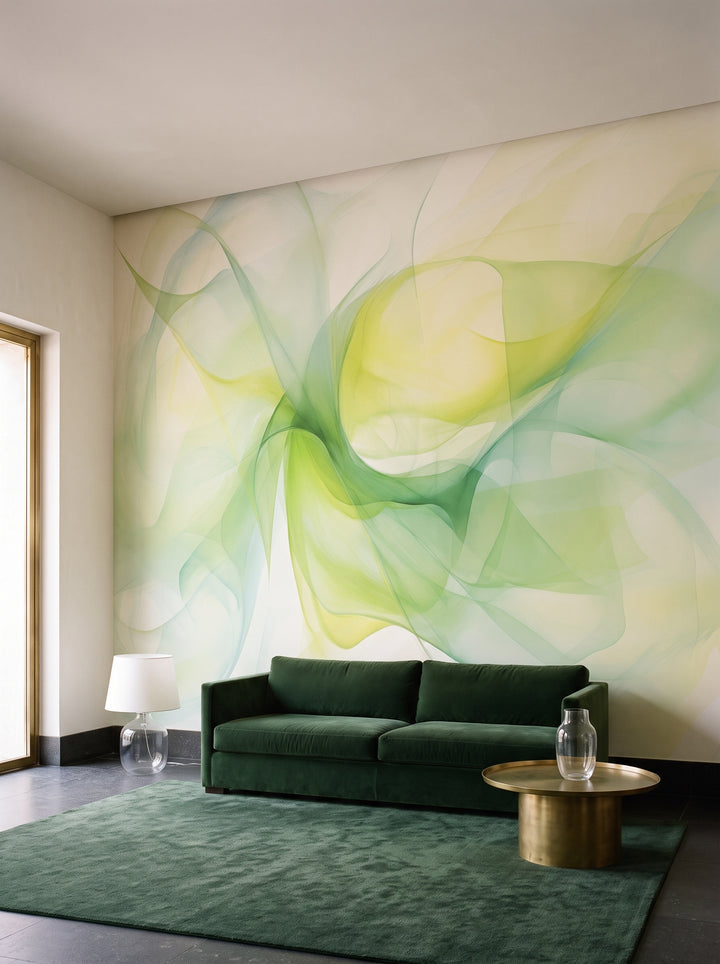 Fototapeta artystyczna o nazwie Żółty Wir w aranżacji wnętrza: lobby w butikowym hotelu designerskim.