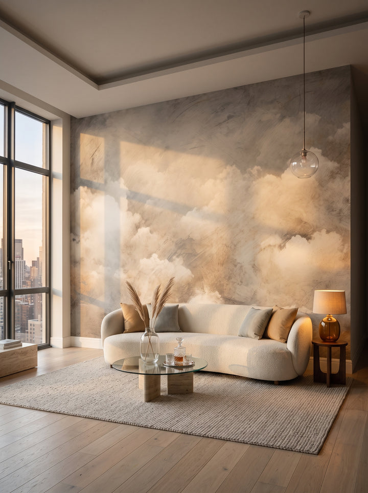 Fototapeta artystyczna o nazwie TUMULTUOUS SKY THEATRE w aranżacji wnętrza: salon w penthousie na Manhattanie.