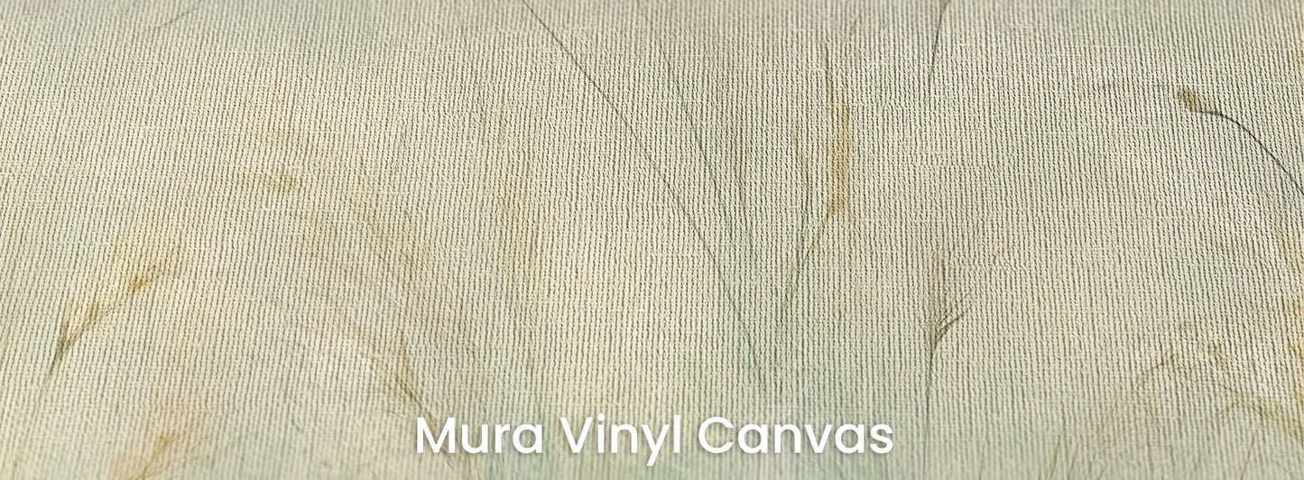 Zbliżenie na fototapetę EMERALD WALTZ - tapeta z mglistymi trawami w odcieniach zieleni na podłożu o fakturze płótna.